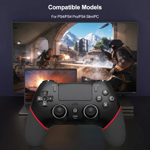 Imagen 2 del producto Controlador inalámbrico Turbo, controlador de juego Compatible con Bluetooth, Joystick de efecto Hall de doble vibración para PS4/PS4 Pro/PS4 Slim/PC