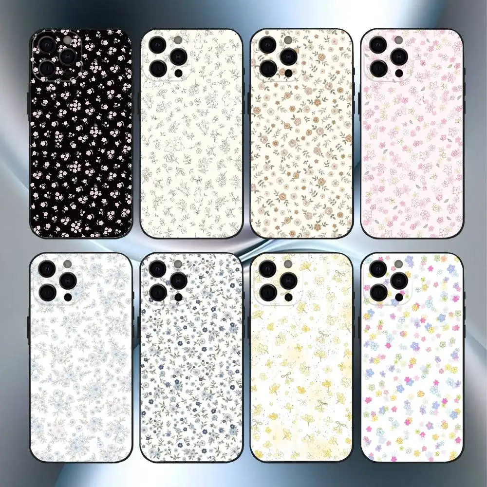

Small F-floral print Phone Case For iPhone17,16,15,14,13,12,11 Plus,Pro Max Soft Black Cover