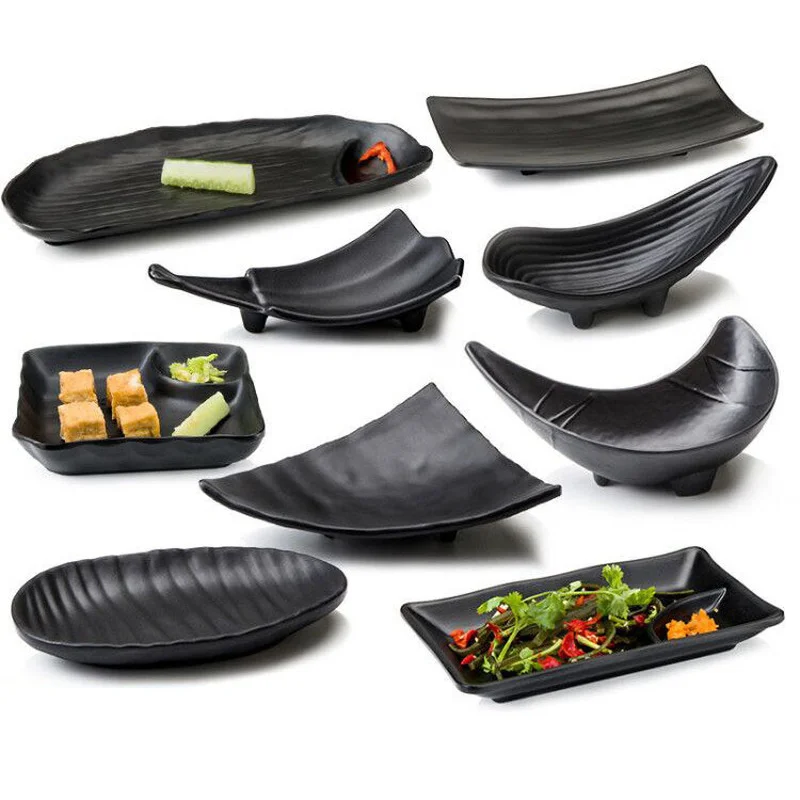 Kitchen Utensils Set Creative Black Food Grade Plastic Bone Plate Personality Sushi Fruit Dessert Plate Restaurant Kitchen Dish