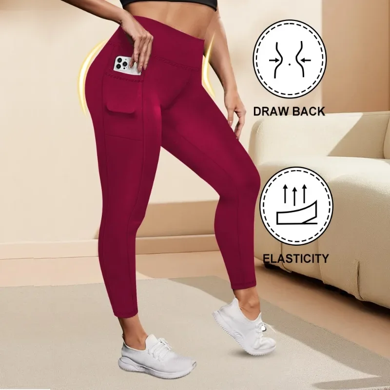 Damen-Yoga-Leggings mit hoher Taille, Übergröße, Po-Lifting-Workout-Leggings mit Taschen, elastische Activewear für Fitnessstudio und Laufen