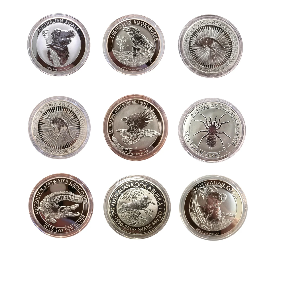 1oz 40mm Silver Plated Australian Coin Replica Kangaroo Koala Kookaburra Animal Commemorative With Protective Case