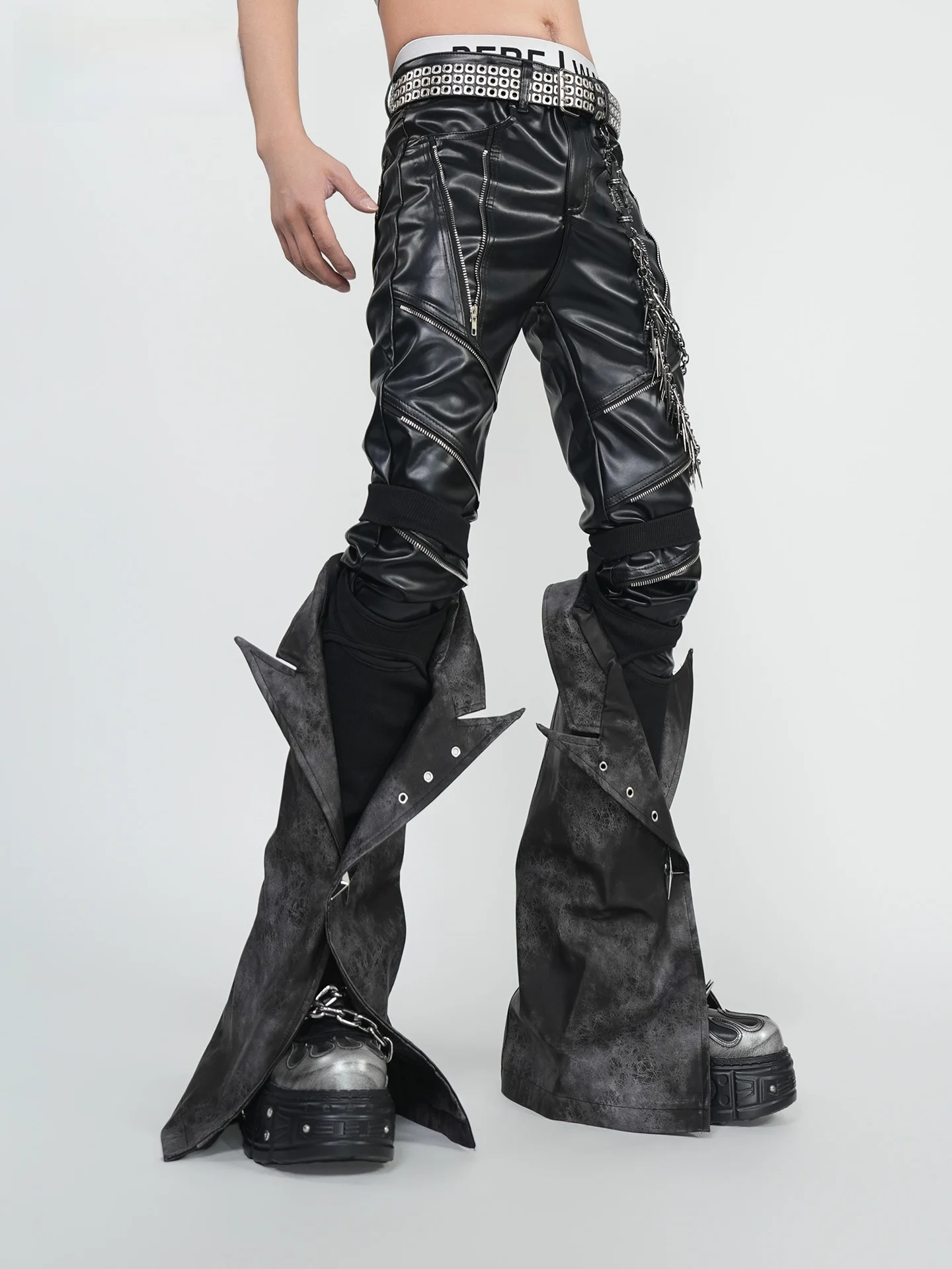 

VE2 Heavy Metal Skinny Leggings Punk Ro Stage Visual ape Small Foot Pants ex Faionable Spring PU Leather Trousers