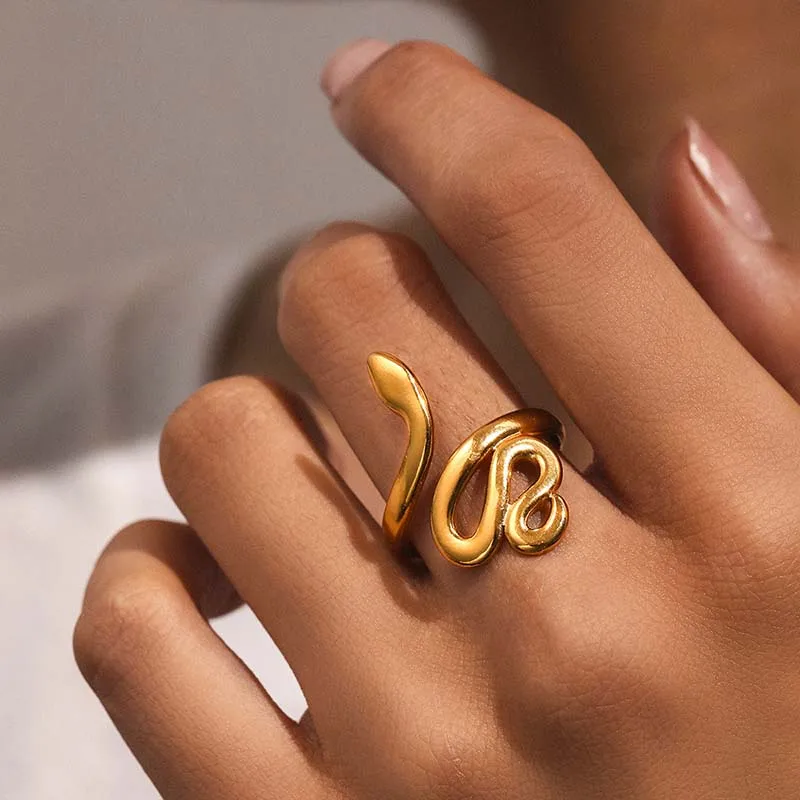 Stainless Steel Snake Rings For Women Men Gold Color Open Adjustable Ring Vintage Gothic Aesthetic Jewelry Gifts Anillos Mujer