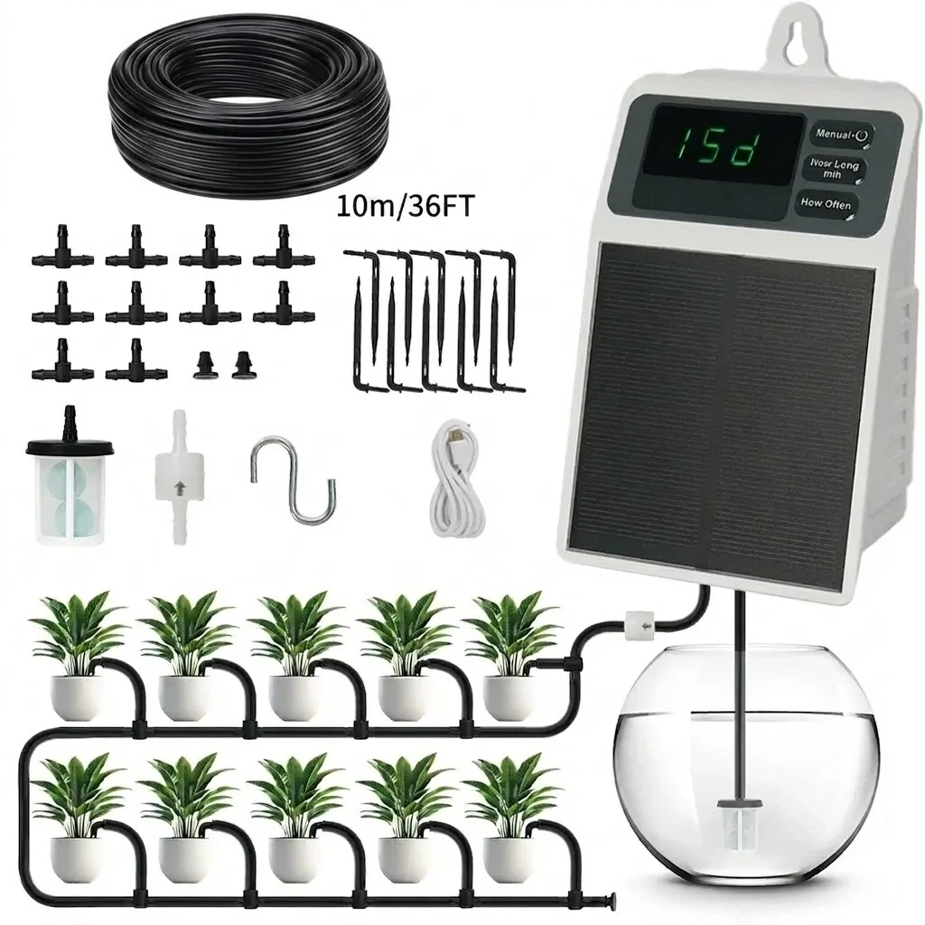 Upgraded Solar Drip Irrigation System Automatic Watering Plants Supplies for Home Garden Balcony Greenhouse Hanging Flower Pots