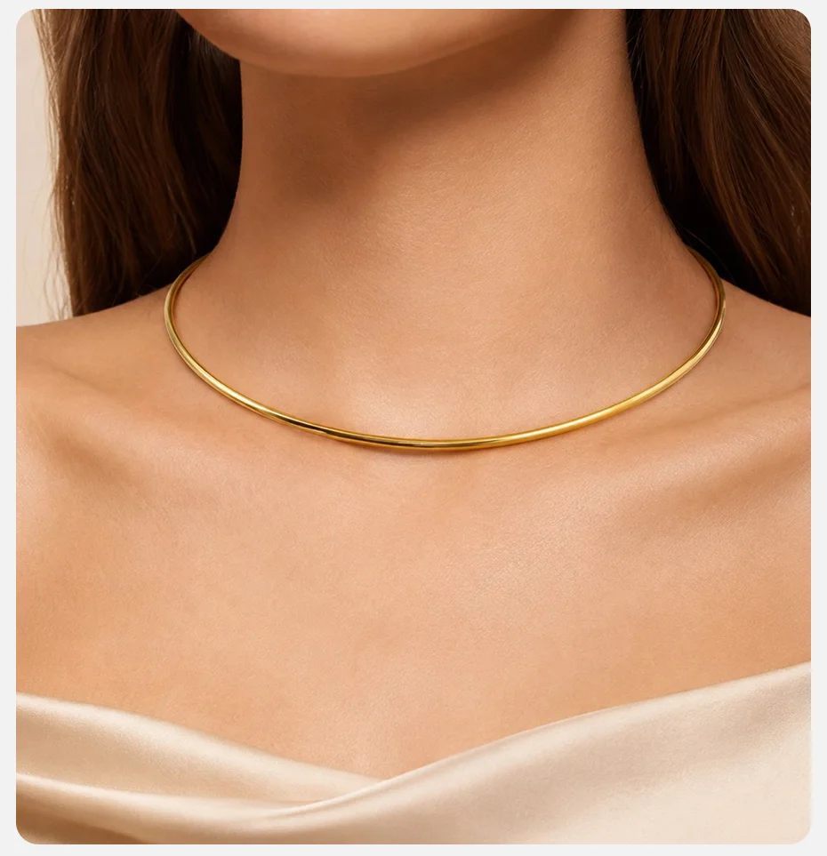 Vnox 18K vergoldete Choker-Halskette für Damen, Edelstahl, goldfarbene Halskette, minimalistischer Lagenlook, Alltagsschmuck im Y2K-Stil – Detail 3