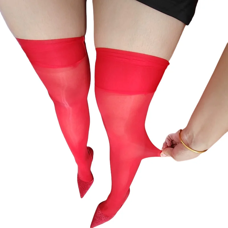Bas rouges extensibles au dessus du genou, brillants à l'huile, bas larges, pôle danse, fête, jambes fines transparentes