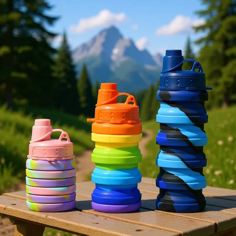 500ml Silicone Water Bottle Retractable Folding Drinking Cup with Carabiner Sport Cycling Water Bottle Portable Outdoor Bottle