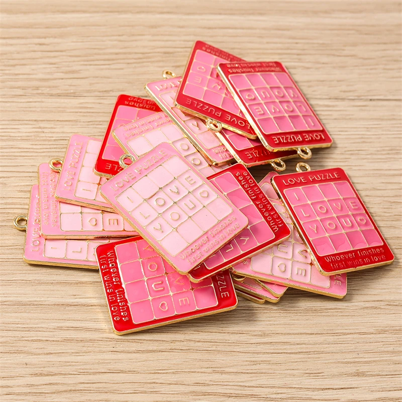 10 Stück 23 x 33 mm niedliche Emaille-Liebesherz-Buchstaben-Quadrat-Charms-Anhänger für Schmuckherstellung, Halskette, Ohrringe, Valentinstagsgeschenke – Detail 10