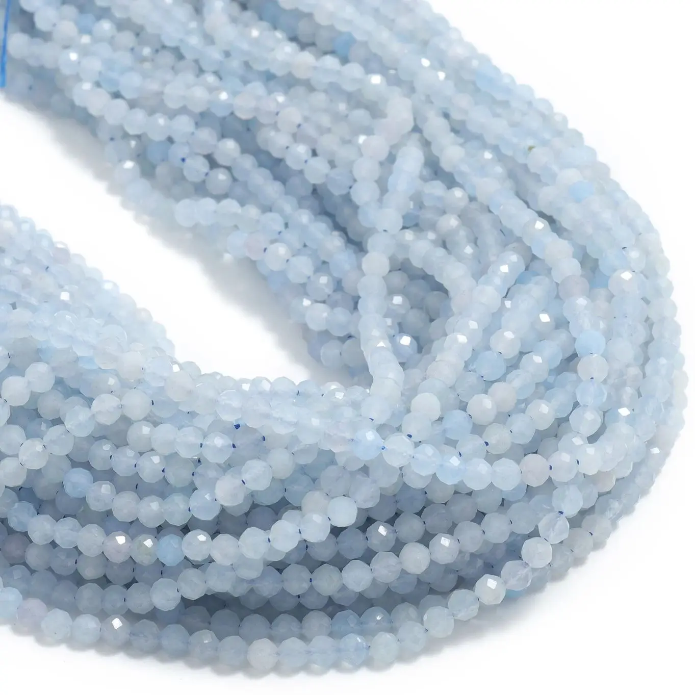 Natural Blue Aquamarina Stone Beads Micro Faceted Bead 2/3/4mm Round Loose Beads For Jewelry Making DIY Bracelet Necklace