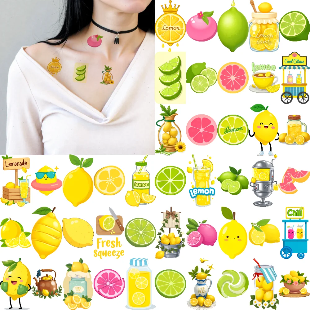 

54pcs Temporary Tattoo Fruit Cartoon Lime Drink Temporary Tattoo Stickers Fresh For Arms