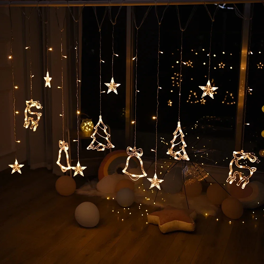 Christmas Decor 2025 Festoon String Lights Fairy Garland Curtain Decor For Holiday 2024 New Year Decoration 220V/110V/Battery