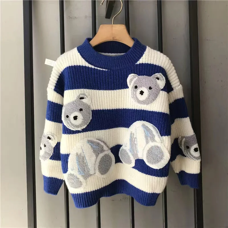 Kids Boys Sweater 2024 New Clothing Style Top Underlay Autumn/Winter Round Neck Long Sleeve Thickened Trendy Children's Shirt