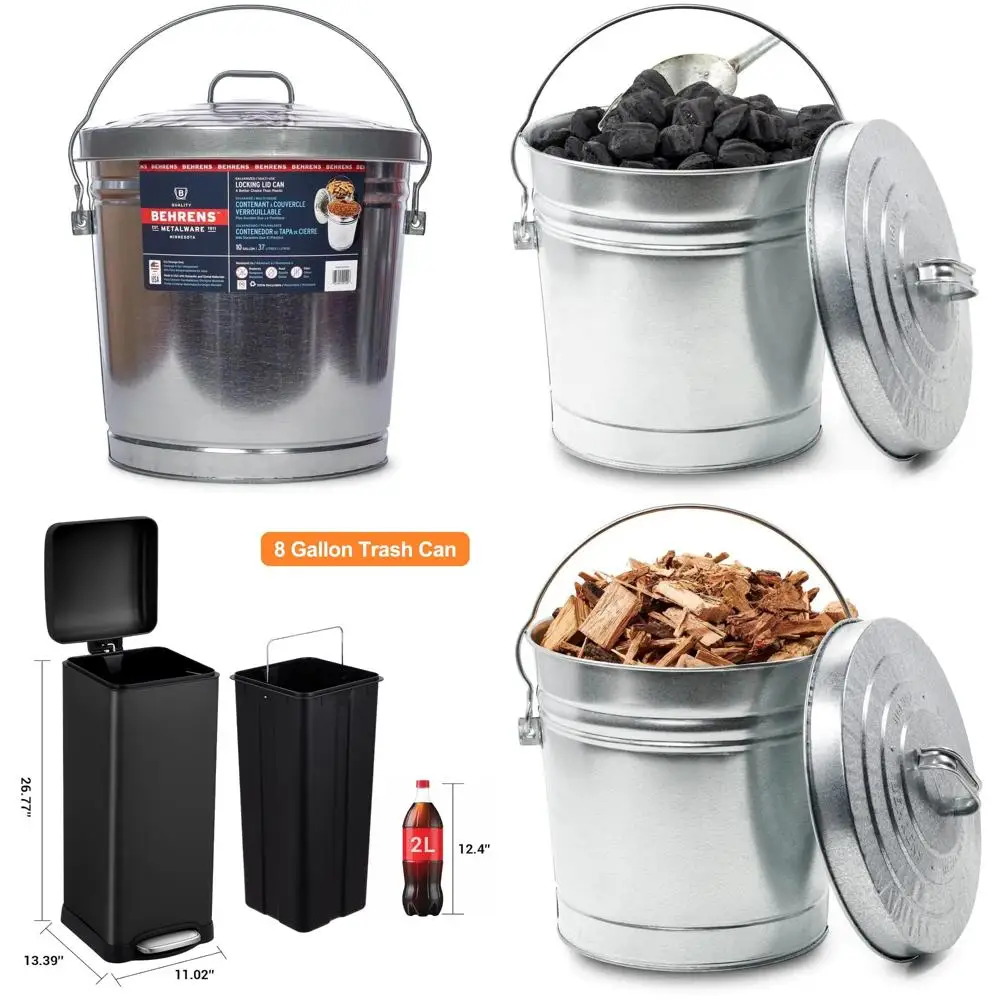 

10-gallon multicolored galvanized steel trash bin with lid for kitchen, outdoor, camping use