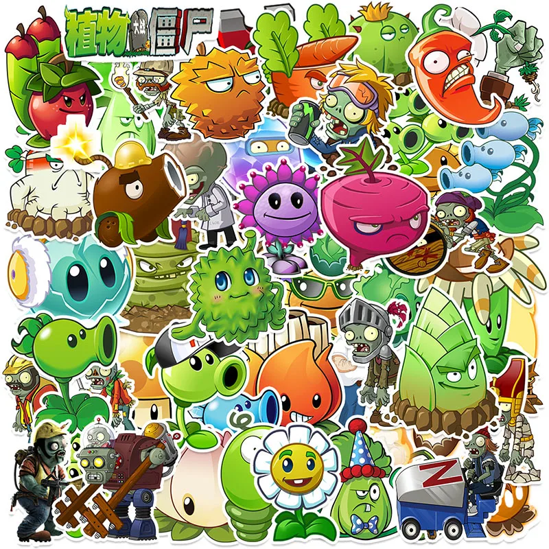 Bandai 50 pièces plantes contre. Zombies autocollants faciles à poser téléphone coffre réfrigérateur imperméable Anime autocollants Anime Figure Image jouets autocollant