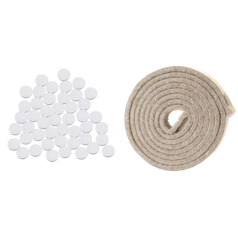 1 Pcs Self-Stick Heavy Duty Felt Strip Roll, Creamy-White & 48 Pcs Self-Stick Furniture Round Felt Pads CNIM Hot