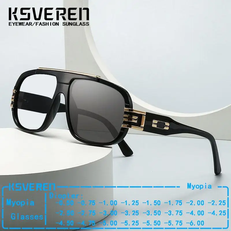 

Large Square Photochromic Myopia Glasses Men Women Trendy Nearsighted Glasses Outdoor Color Changing Driving Eyewear -0.5 To-6.0