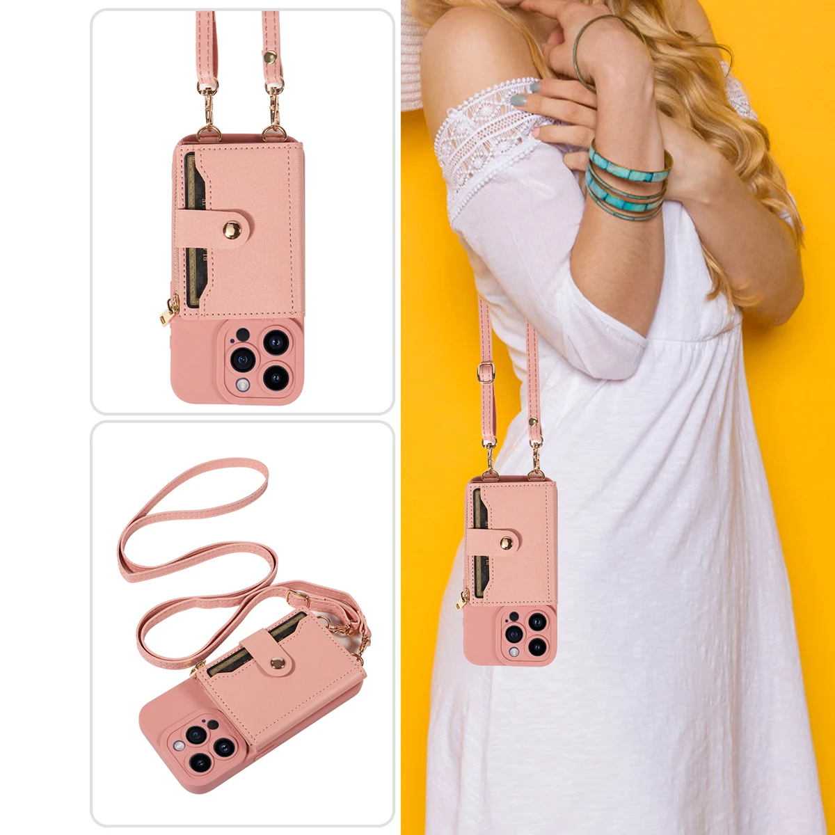 Kunstleder-Handyhülle für IPhone16promax 15 14 13 12 11Plus Mini 7 8plus XSMAX XR Crossbody Anti-Drop mit Spiegel-Geldbörsen-Abdeckung – Detail 14