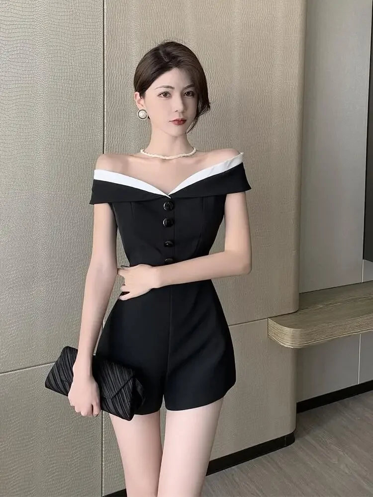 

Korean Style One Shoulder Female Shorts Straight New in Matching Summer Fashion 2025 Full Conjoined Women's Short Sets 2 Pieces