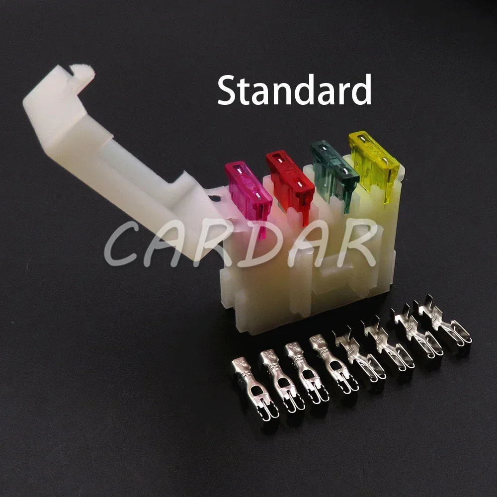 1 Set 4 Way BX2041 Medium Auto Connector Car Plastic Housing Fuse Box with 8pcs Terminals for Standard Fuse Middle Fuse Holder