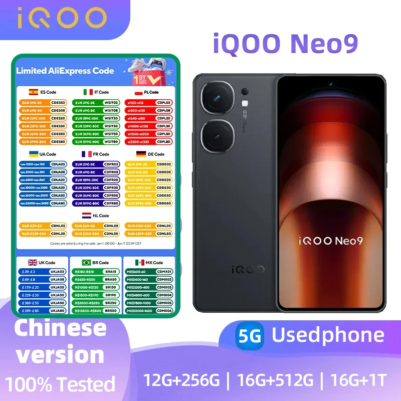 iQOO Neo9 5g SmartPhone Snapdragon 8gen2 6.78inch 144HZ Screen 50MP+16MP Camera 5160mAh 120w Charge Original Android Used Phone