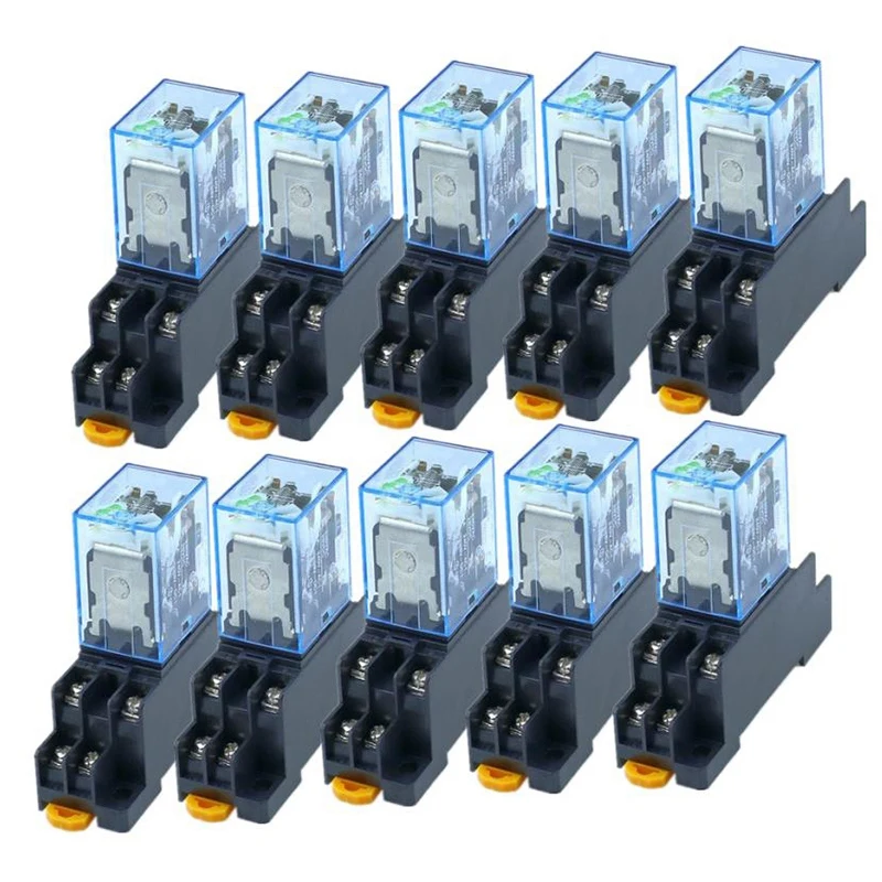 

10Pcs DC 12V AC Coil Power Relay LY2NJ DPDT 8 Pin HH62P JQX-13F With Socket Base