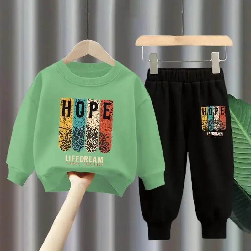 طقم بذلة رياضية مطبوعة من قطعتين للأطفال ، توب وسراويل بأكمام طويلة ، ملابس رياضية للفتيان والفتيات ، ملابس أطفال ، خريف