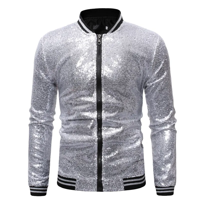 

Spring New Fashion Jackets Men's Loose Stand Collar Color Blocking Sequin Coats Zipper Tops Casual Streetwear Men's Jackets
