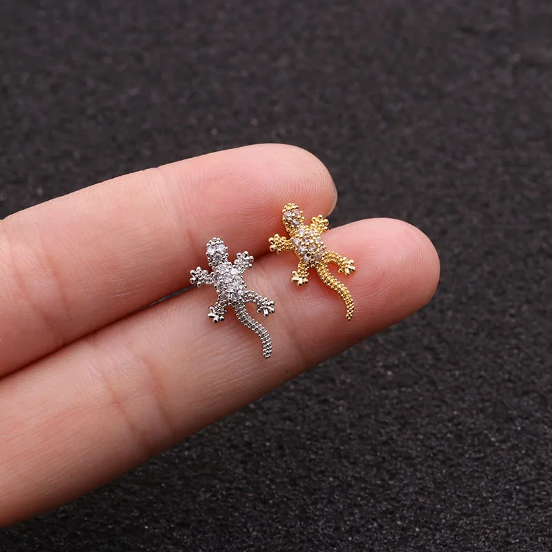 Pendientes de acero inoxidable para mujer, aretes pequeños de 2 piezas, con diseño de lagarto Animal, Gecko, Punk, Rock, Piercing