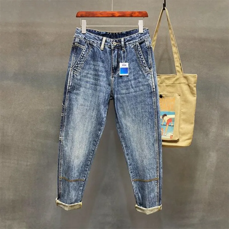 High Street Jeans Men's Loose Straight Small Multiple Pocket Patches Workwear Casual Pants Men's Youth Large men jeans