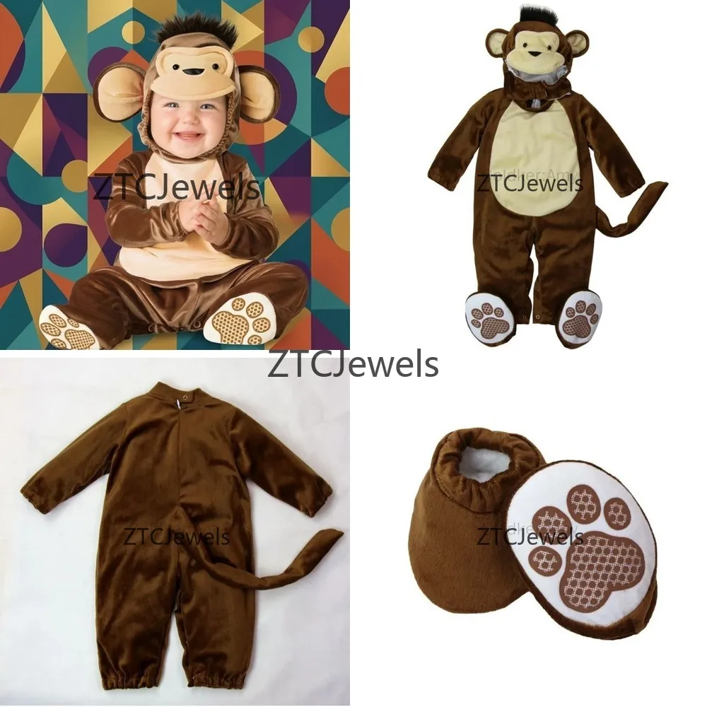 

Baby Monkey Costume Romper Jumpsuit for Boys Infant Toddler Halloween Cosplay Animal Dress Up Party Pajamas Spring Autumn Outfit