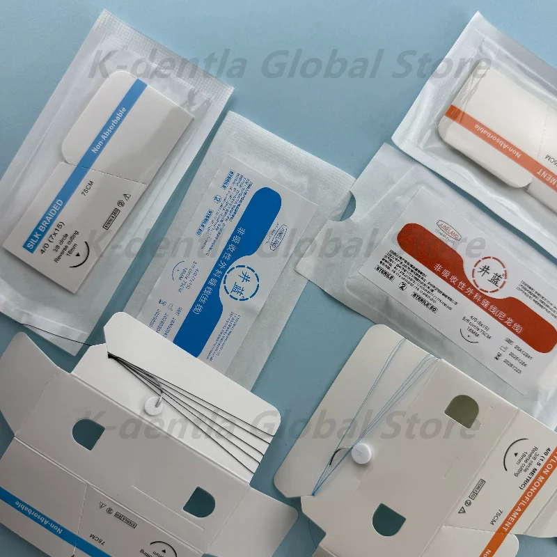 

4×10Pcs/Box Non-Absorbable Dental Practice Suture Thread with Needle 75CM 3/0 4/0 5/0 Nylon Silk Teaching Exercises Tools