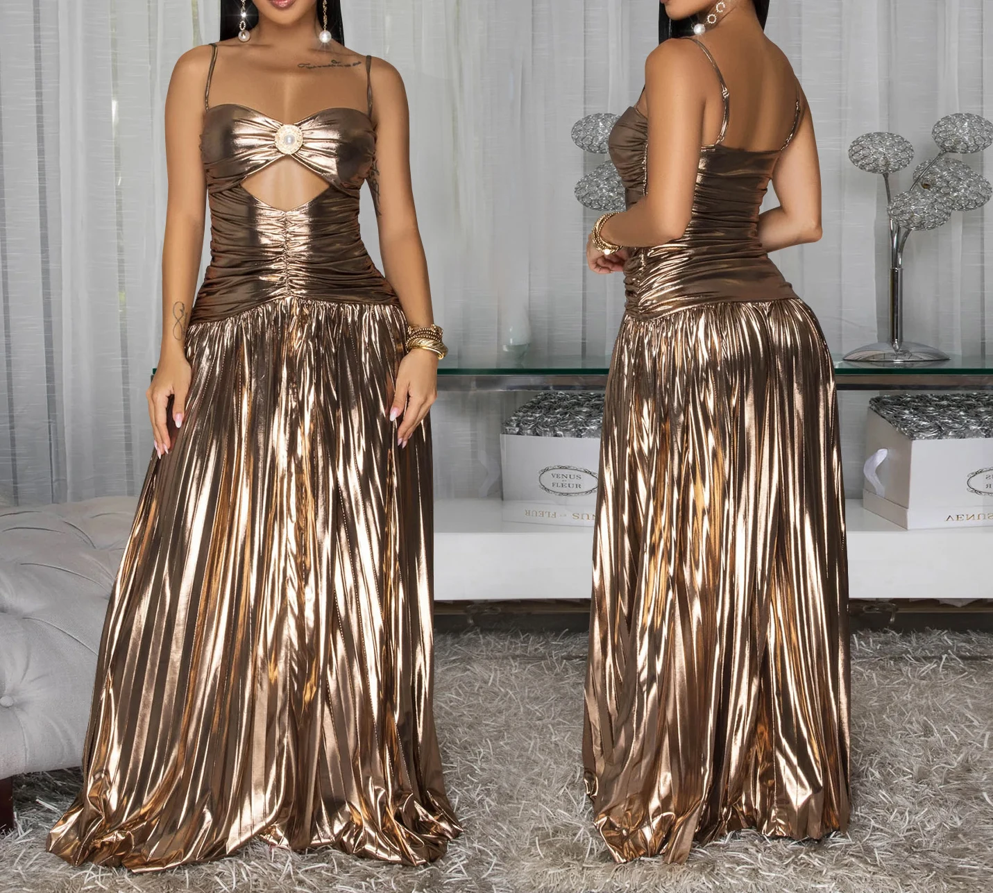 Sukienka damska elegancka na lato 2025, na imprezę, z błyszczącymi ramiączkami spaghetti, długa sukienka klubowa, seksowna sukienka koktajlowa z cekinami, na studniówkę, wieczorowa, model HXY241