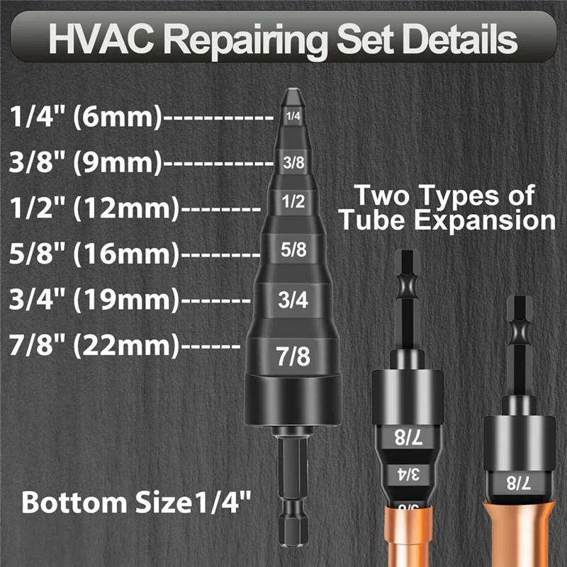 

【B6R-Sale】Air Conditioner Copper Expander Tube Swaging Tool 7Pcs, Flaring Drill Pipe Repairing Tubing Set HVAC
