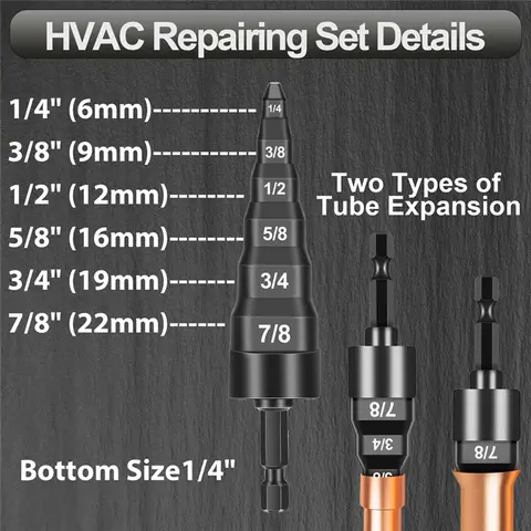 【B6R-세일】 에어컨 구리 확장기 튜브 스웨이징 도구 7개, 플레어링 드릴 파이프 수리 튜빙 세트 HVAC
