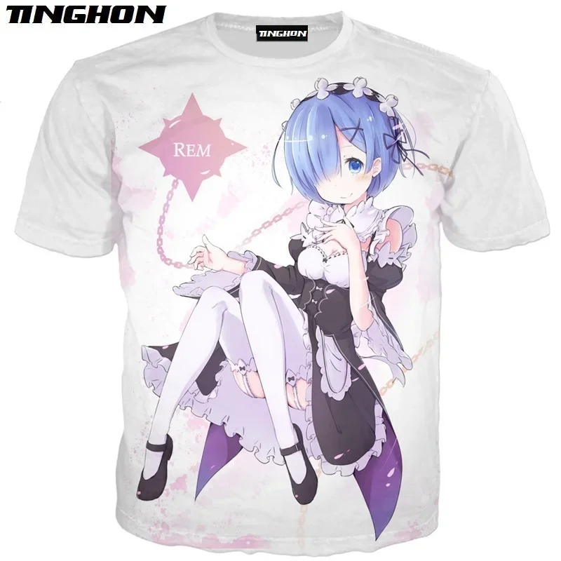 XS-7XL Anime Re:zero Twin Ram Rem Cosplay 3D Print Men Women Short Sleeves Summer Streetwear Casual T shirt 02