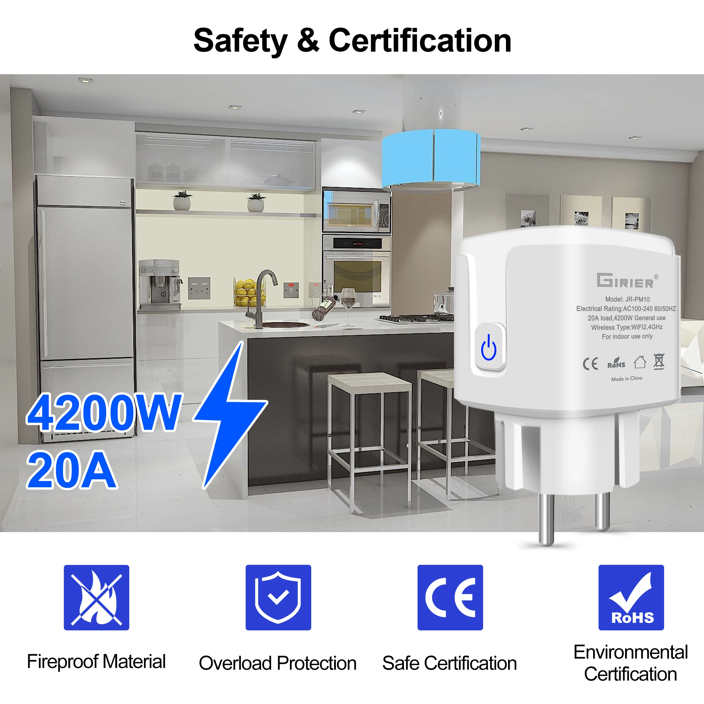 Tuya inteligente wifi plug 20a controle remoto tomada inteligente monitor de energia da ue função temporizador funciona com alexa google casa