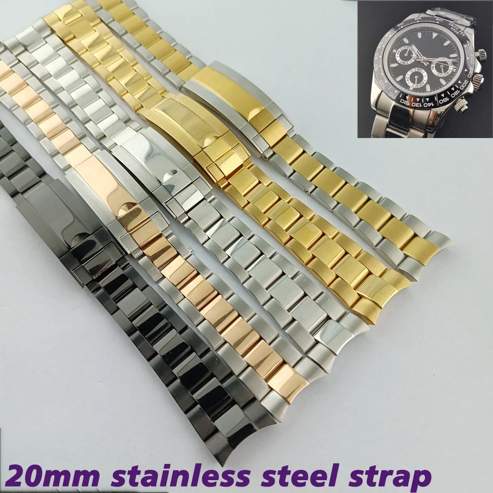 20mm stainless steel strap adjustable medium gloss strap VK63 silver black gold rose gold strap