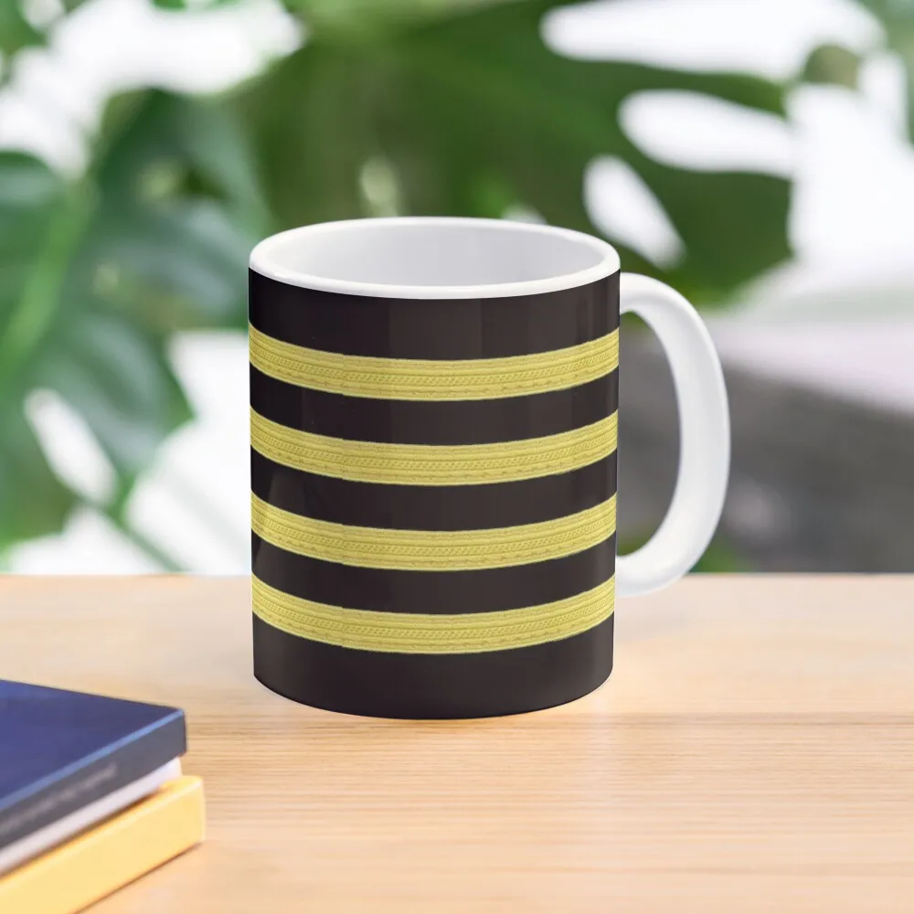 Captain Pilot Four Stripes Classic  Mug Handle Round Gifts Image Drinkware Coffee Printed Cup Tea Photo Simple Picture Design