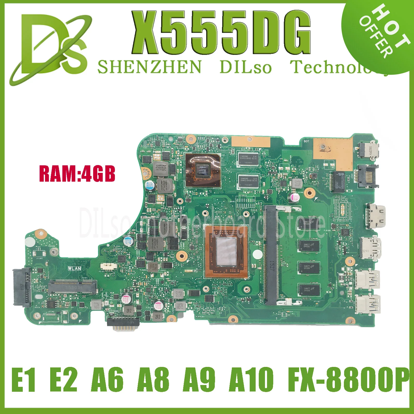 KEFU X555DG Motherboard Suitable for Asus X555 X555D X555YA X555YI Motherboard With E1 E2 A4 A6 A8 A9 A10 FX-8800P RAM 2G 4G 8GB