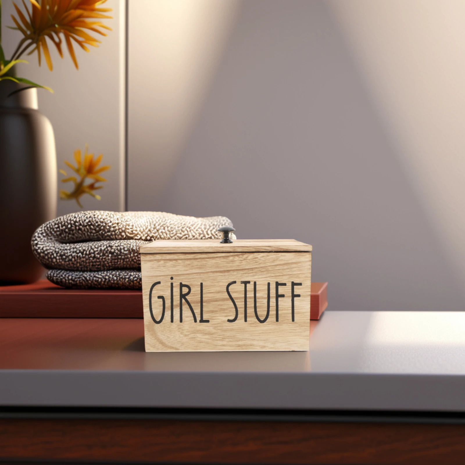 

Wooden Sanitary Pad Storage Box Desktop Organizer Lid Partition Feminine Product Bathroom Container Rustic Pad Holder Bathroom