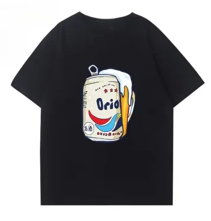 Camiseta de Hombre con Estampado de Letras de Cerveza a la Moda - Top Holgado de Algodón Puro para Hombre y Mujer
