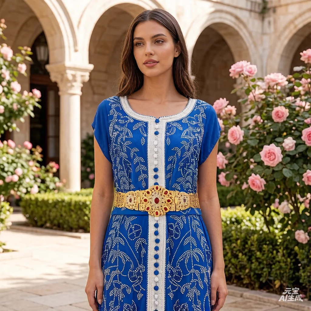 

Fatima Gold Color Waist Chain Green Blue Pattern Body Jewelry Fashion Moroccan Gemstone Women Dress Belt Hollow Bridal Metal