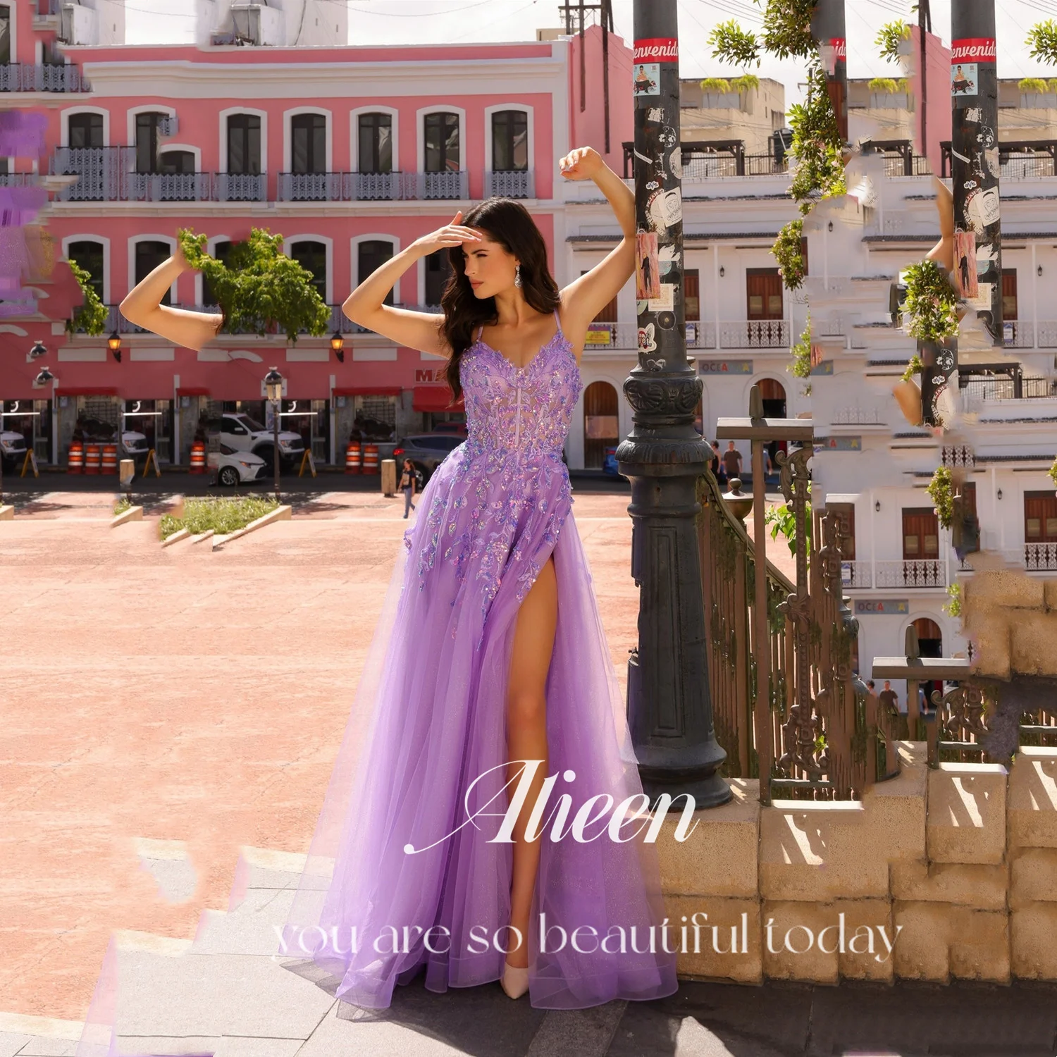 

Aileen Vestidos De Festa Prom Dress Customized Elegant Women's Dresses for Wedding Party فساتين سهرة Side Slit A-line Purple