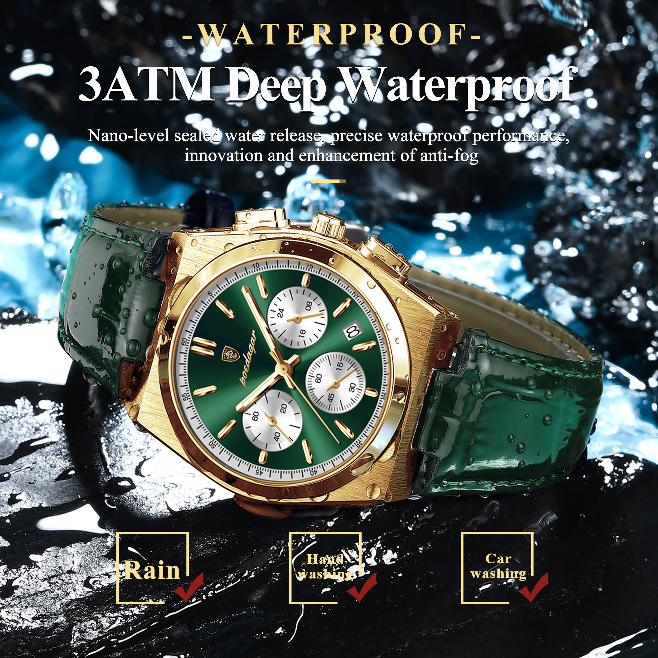Men's Trendy Luminous Chronograph Watch, Waterproof