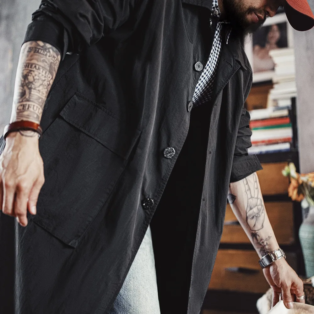 

Maden American Sle Men's Windbreaker Coat Middle-Length Flip-Collar Commute Jaet Casual Faion Urban Youth Autumn Trend