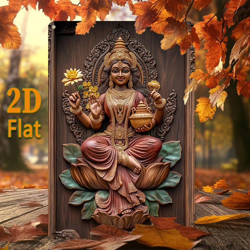 

Aluminum Sign Metal Sign Goddess Lakshmi Radiating Prosperity and Blessings on A Beautiful Lotus Throne for Enhancing Serenity