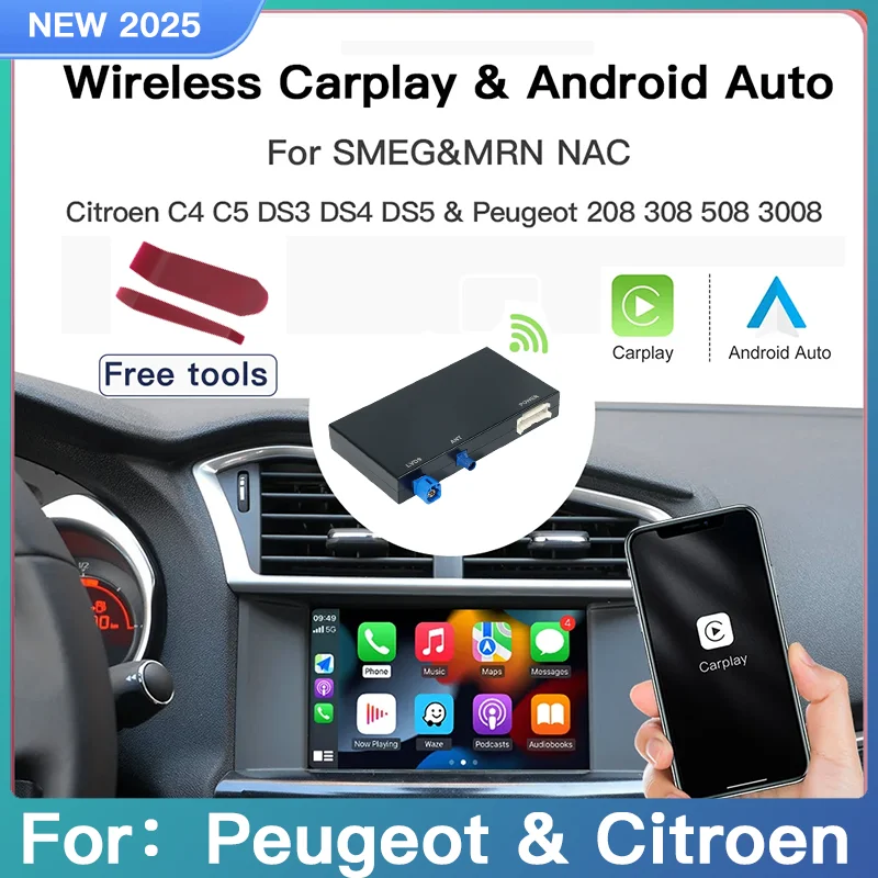 For Peugeot Citroen Wireless Carplay adapter Android Auto module SMEG MRN 208 308 508 3008 & C4 DS3 DS5 Support Reverse Camera