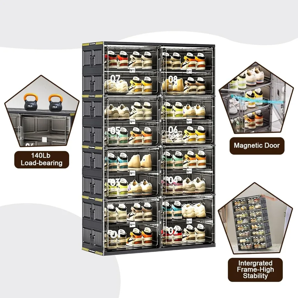خزانة أحذية محمولة سهلة التجميع بثلاث خطوات مع باب مغناطيسي شفاف لتخزين المدخل