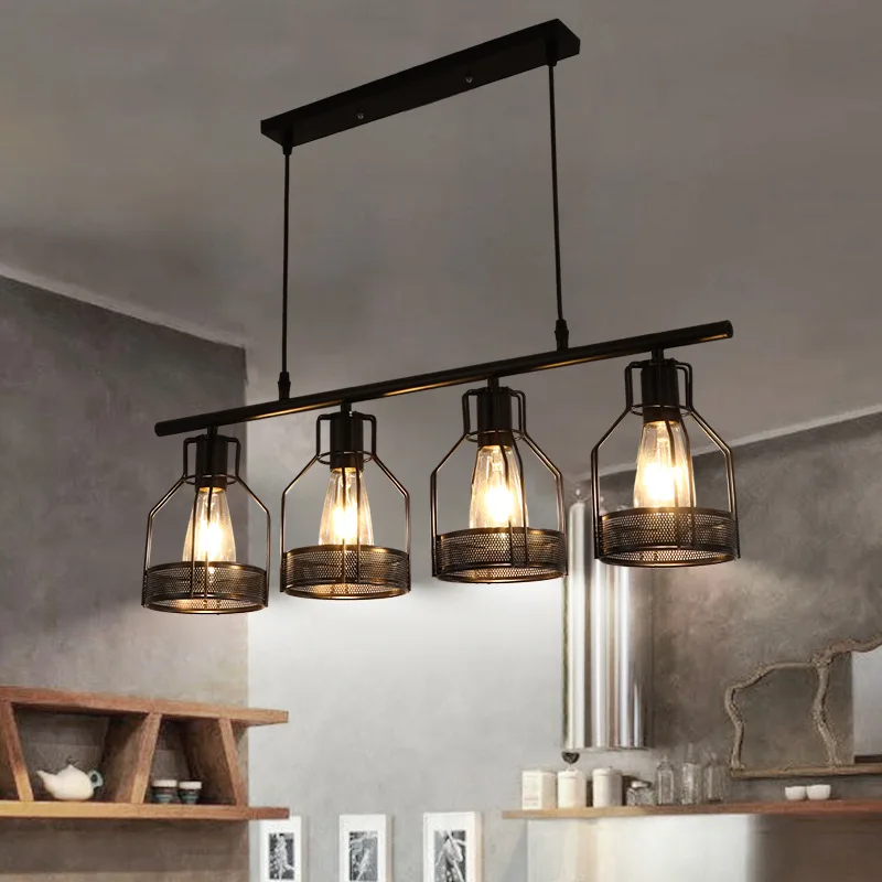 Industrial Style Creative Restaurant Bar Counter Long Strip Pendant Lamp American Retro Home Decoration Dining Table Chandelier
