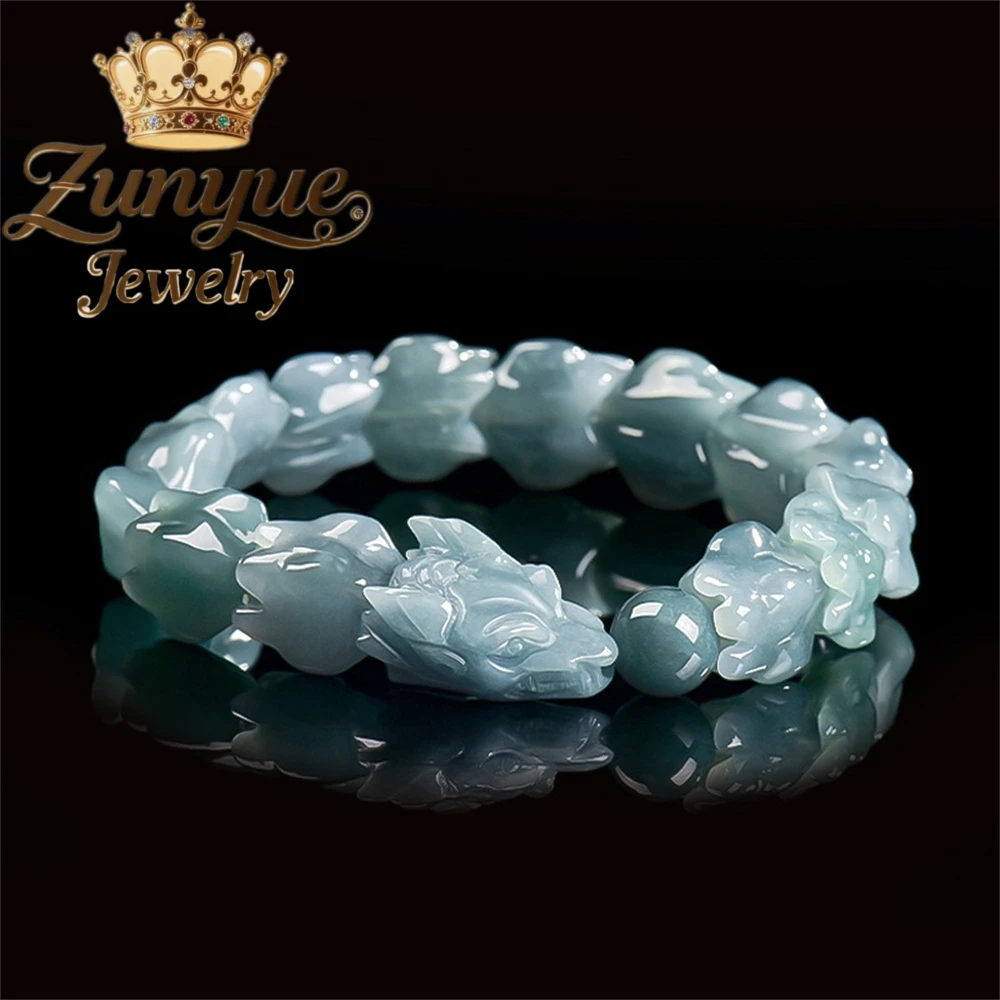 Genuine High-end Exquisite Popular   Natural A-grade Jade Blue Water Three-dimensional Keel Bracelet  Ice-type Jade  Bracelet
